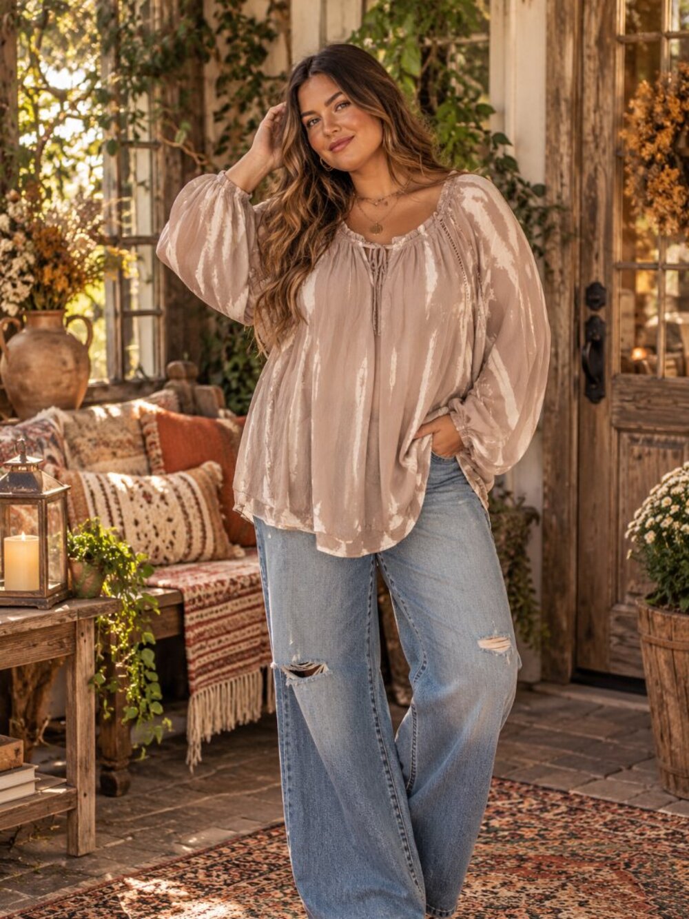 Knox Rose Tie Dye Boho Peasant Blouse